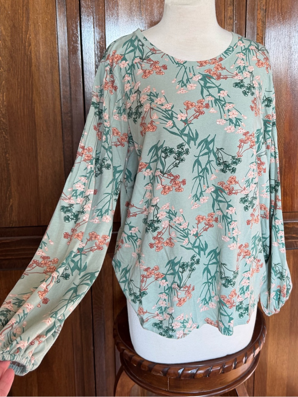 LC Lauren Conrad Whimsical Boho Sage Botanical Floral Soft Knit Peasant Top 0X